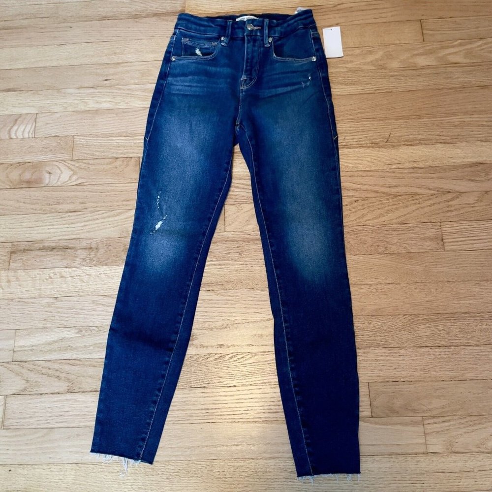 Good American Good Legs Crop Fray Hem Women’s Jeans Size 2/26 NWT Blue